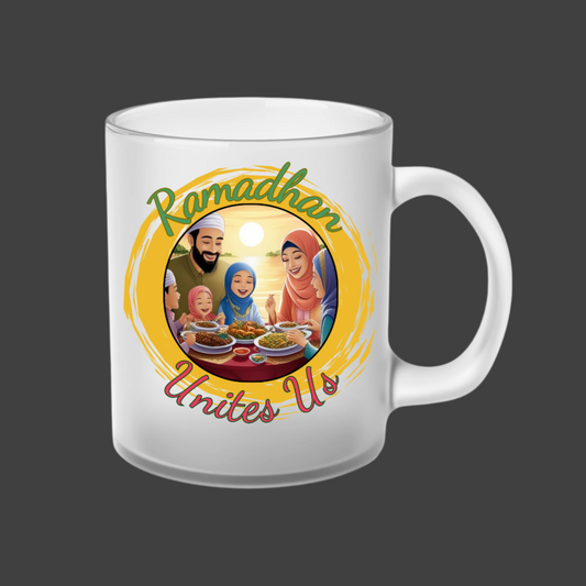 Ramadhan Unites Us - Frosted Glass Coffee Mug, 11oz / 0.33l